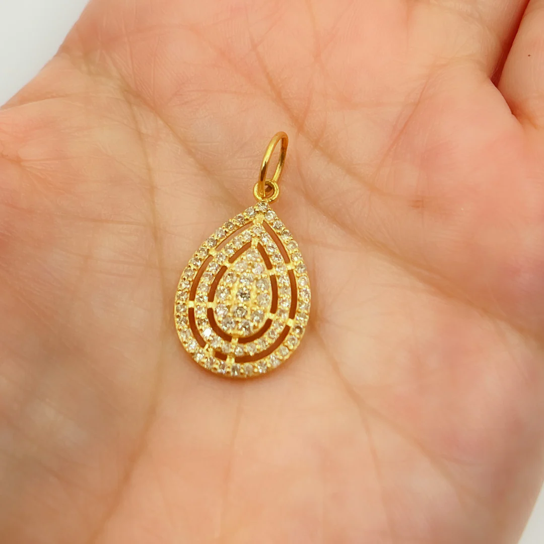 14K Solid Gold Drop Charm with Diamonds. GDP145 - Image 4