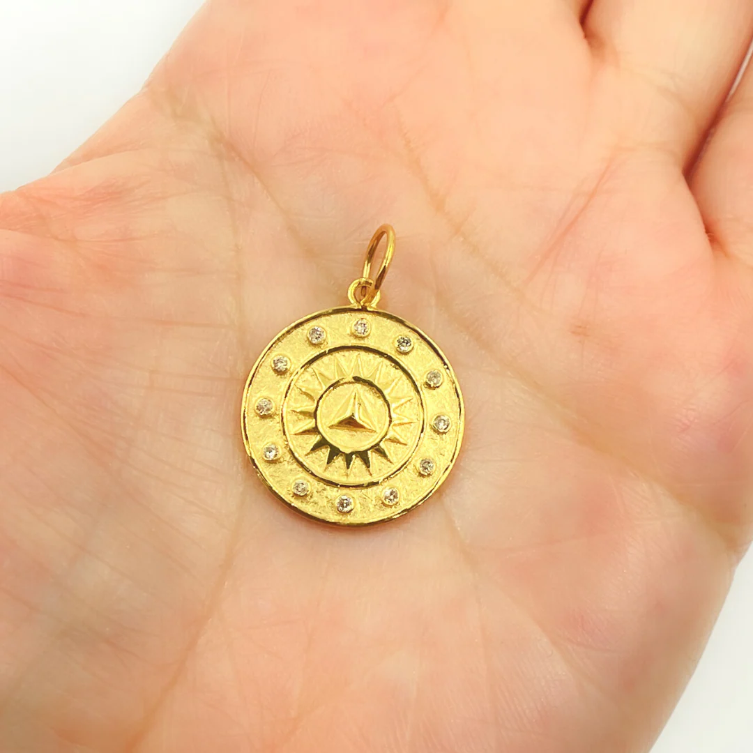 14K Solid Gold with Diamonds Circle Shape Charm with Sun in the Center. GDP149 - Image 4