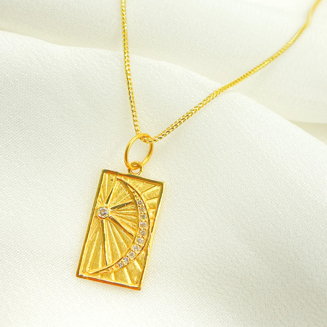 14K Solid Gold with Diamonds Rectangle Shape Charm with Moon and Star in the Center. GDP154 - Image 2
