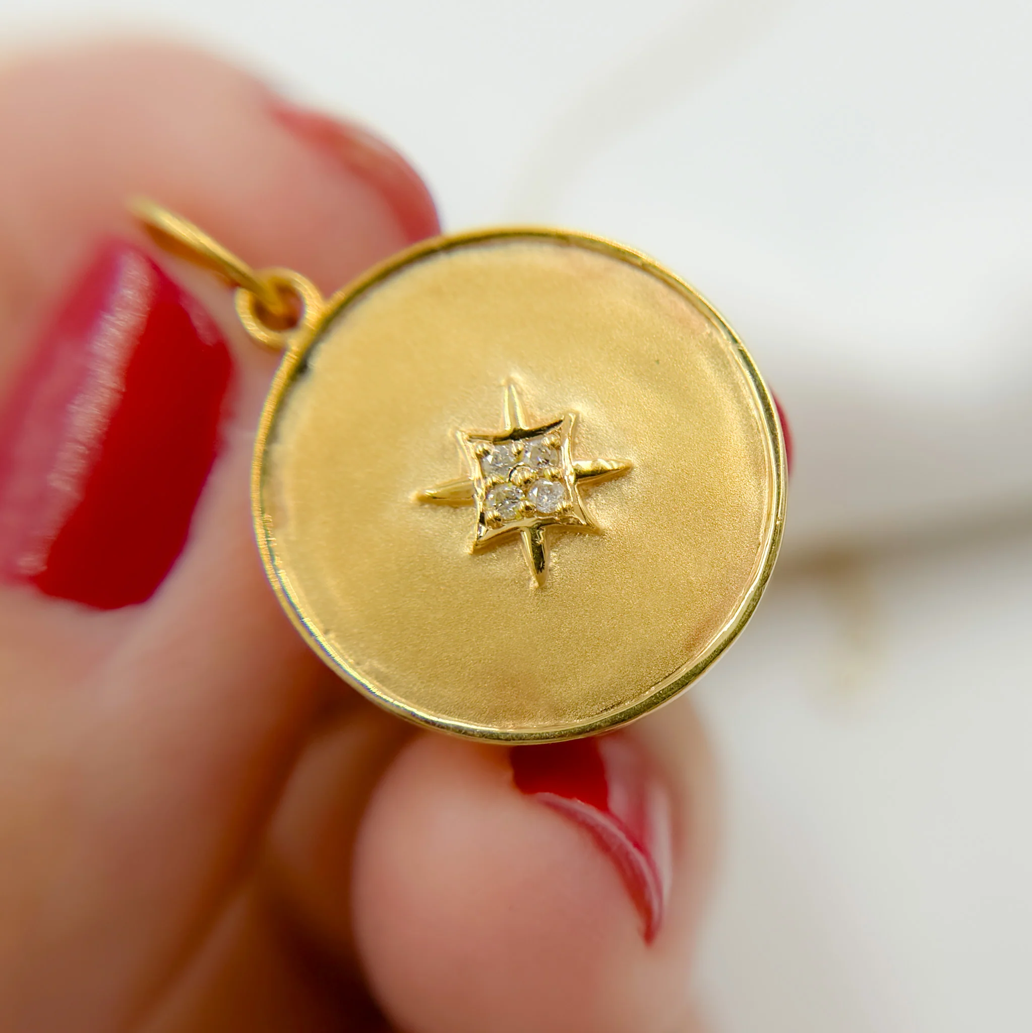 14k Solid Gold Diamond and Gold Circle Charm. GDP16 - Image 3