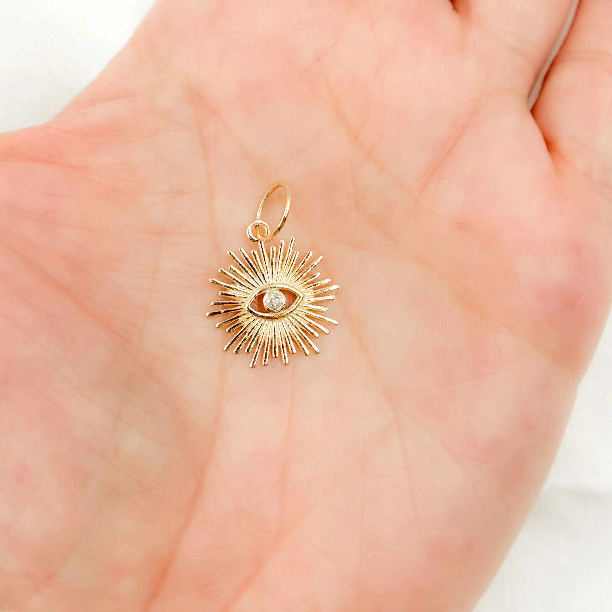 GDP167. 14K Solid Gold Diamond Eye Charm - Image 2