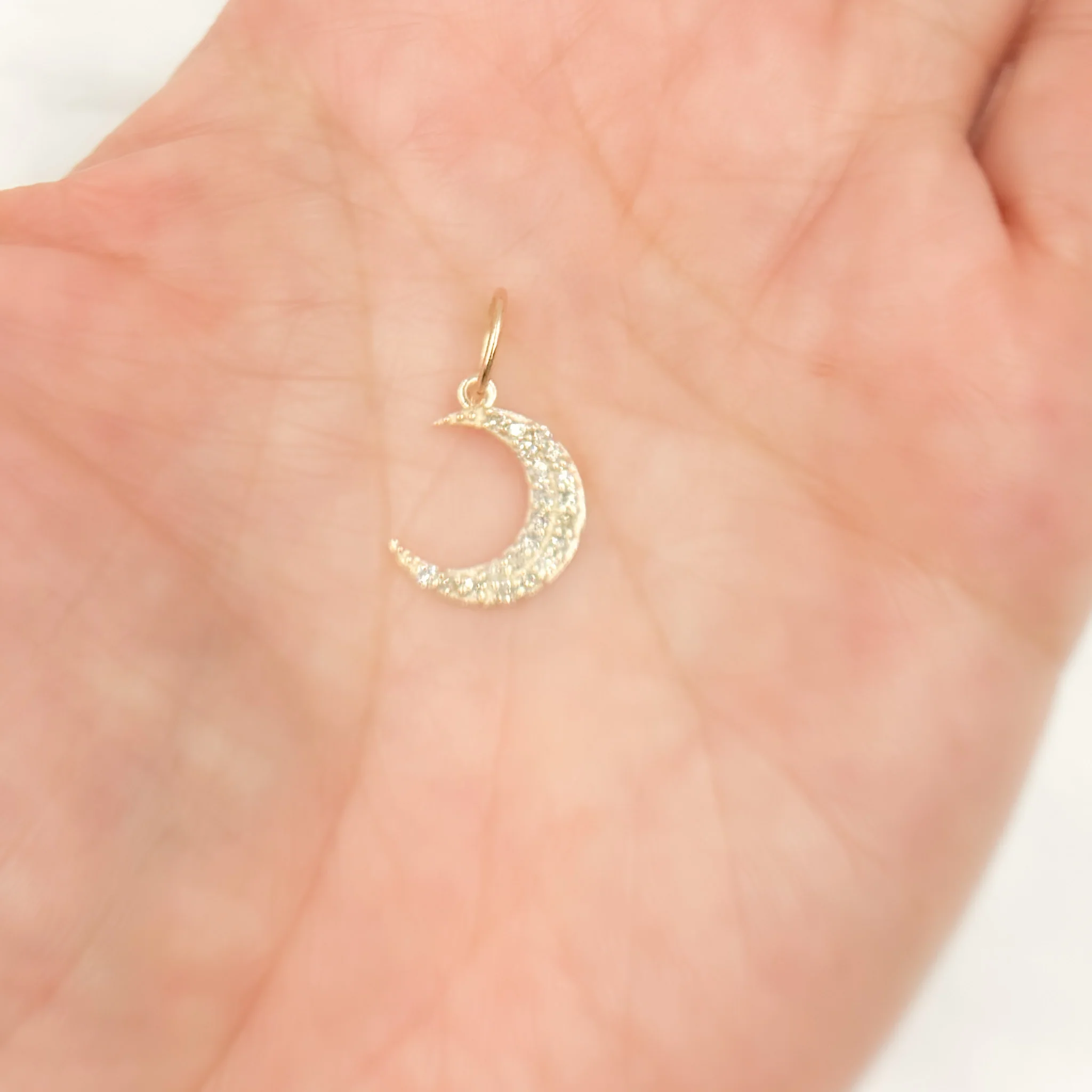 GDP172. 14K Solid Gold Diamond Moon Charm - Image 2