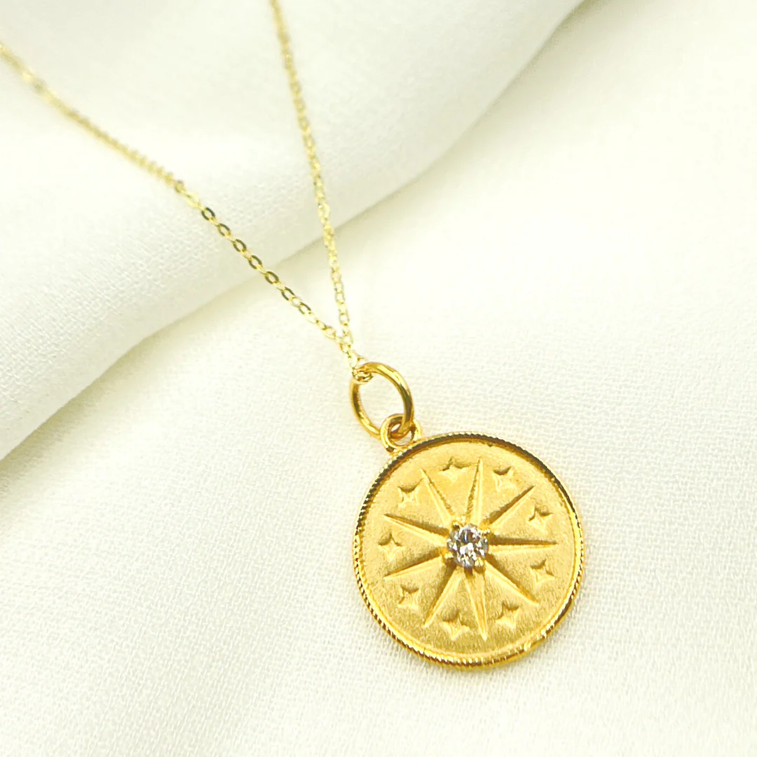 GDP176. 14K Solid Gold Charm. Circle Pendant with Diamonds
