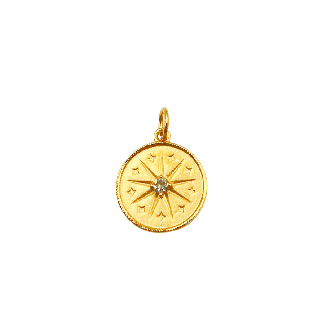 GDP176. 14K Solid Gold Charm. Circle Pendant with Diamonds - Image 2