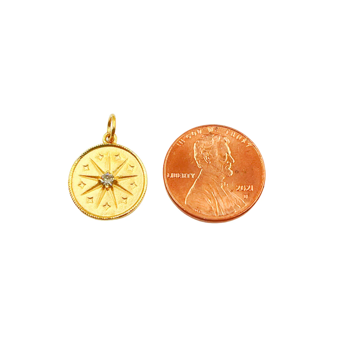 GDP176. 14K Solid Gold Charm. Circle Pendant with Diamonds - Image 3