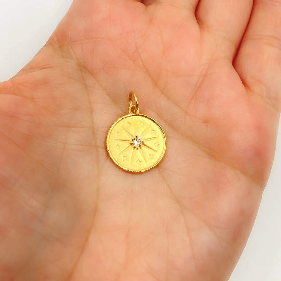 GDP176. 14K Solid Gold Charm. Circle Pendant with Diamonds - Image 4