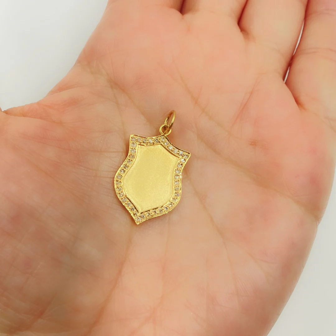 14K Gold Charm. Shield Pendant with Diamonds. GDP178 - Image 3