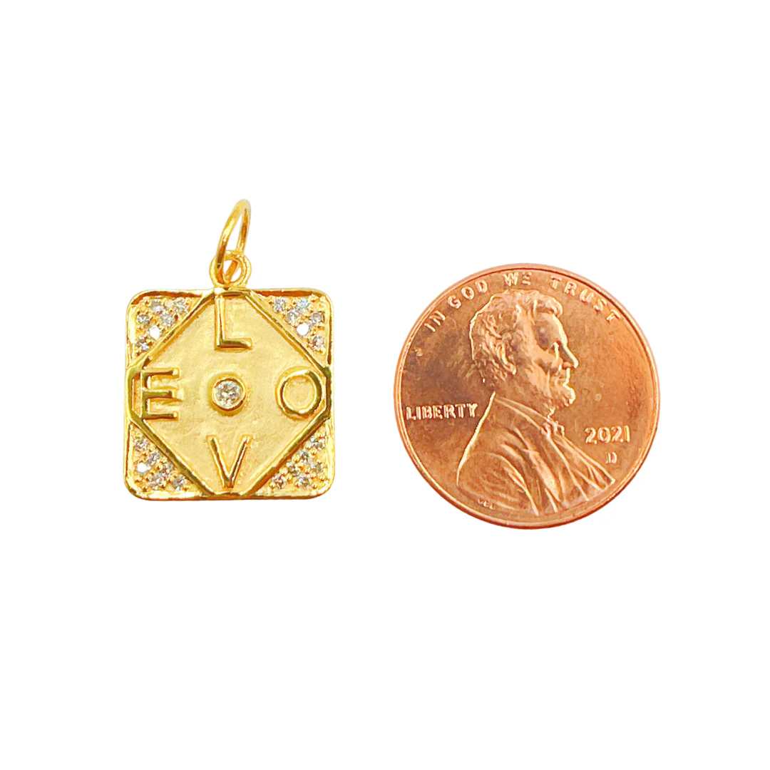 GDP181. 14K Solid Gold Square Love Pendant with Diamonds - Image 3