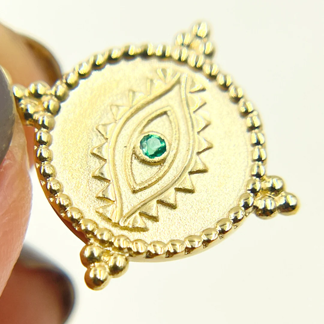 GDP183. 14K Solid Gold Round Eye Charm with Gemstone - Image 3