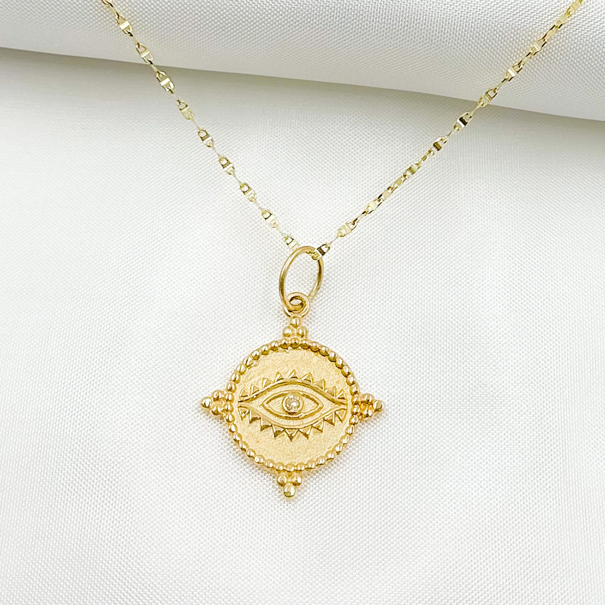 GDP183. 14K Solid Gold Round Eye Charm with Gemstone - Image 6