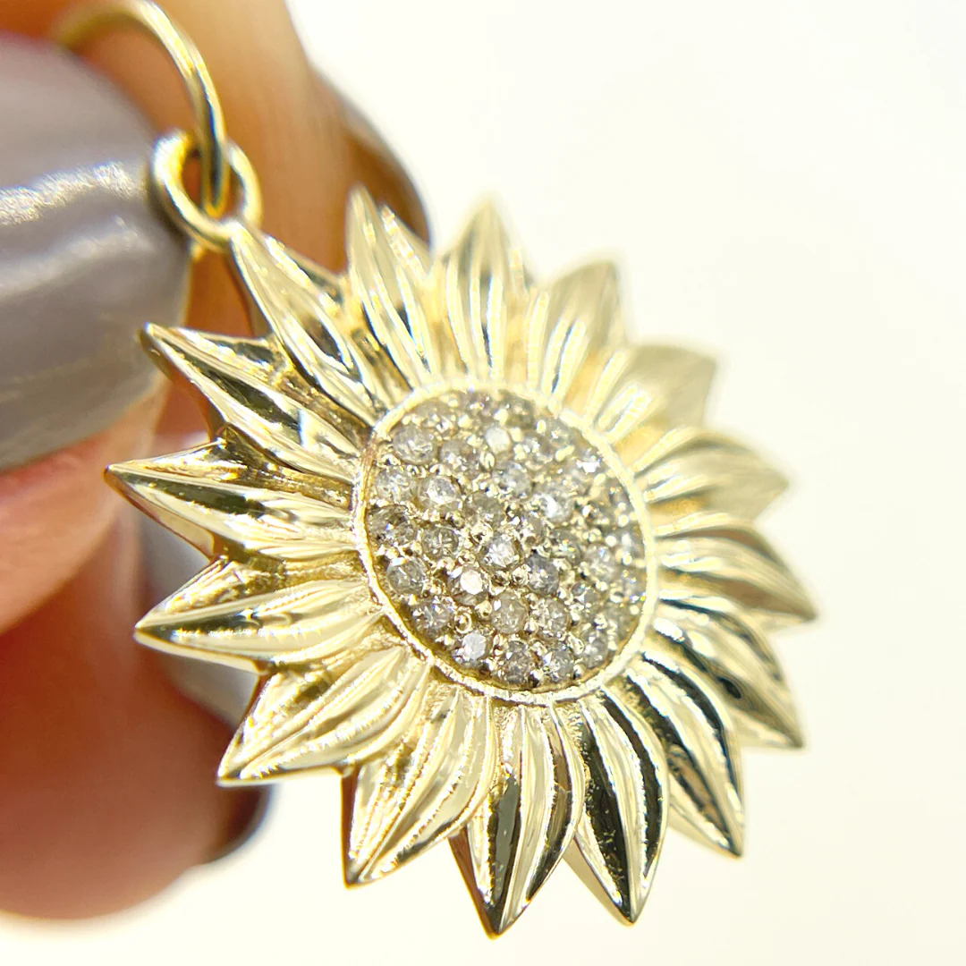 GDP189. 14K Solid Gold Diamond Flower Charm - Image 4