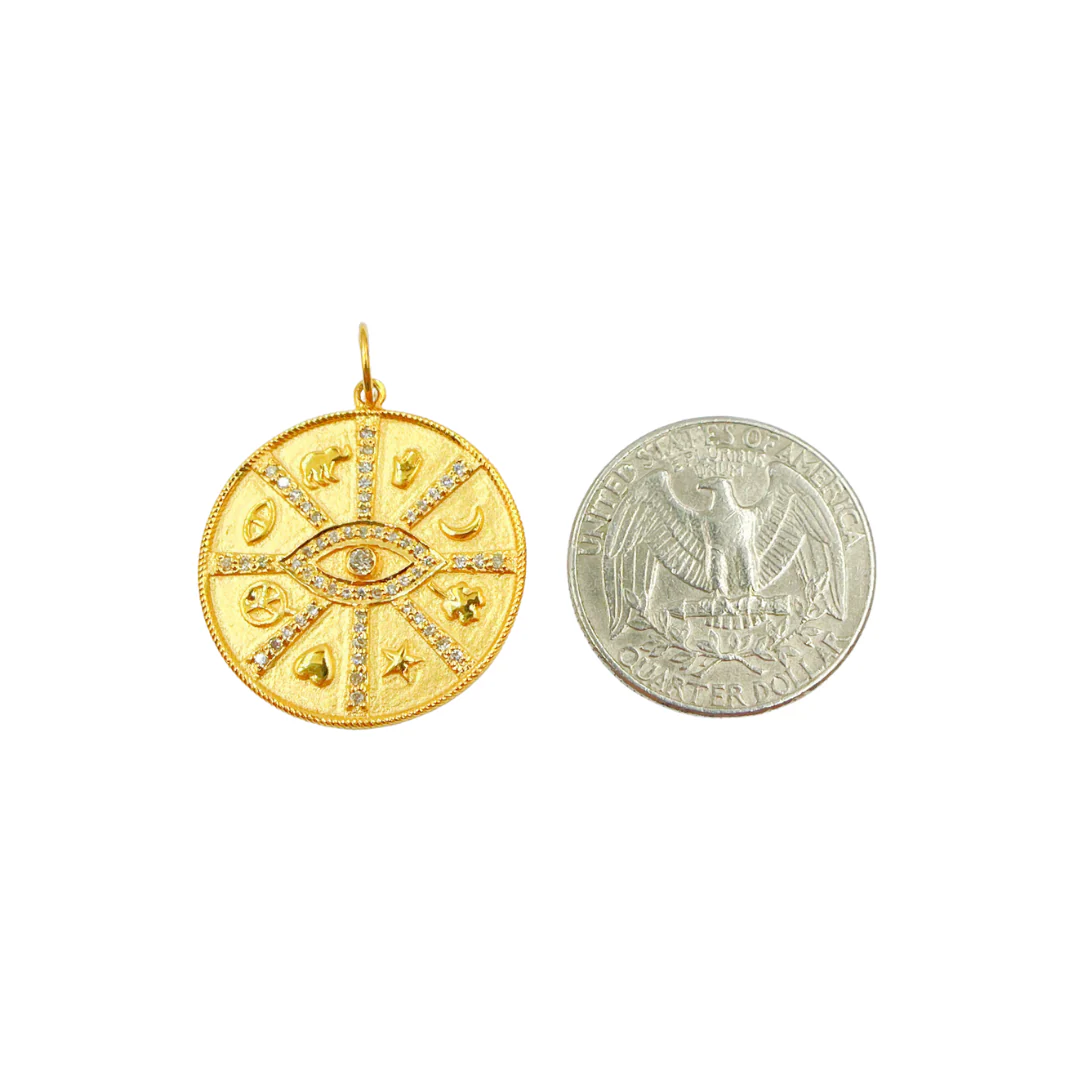 14K Solid Gold Diamond Evil Eye & Symbols Charm. GDP193 - Image 3