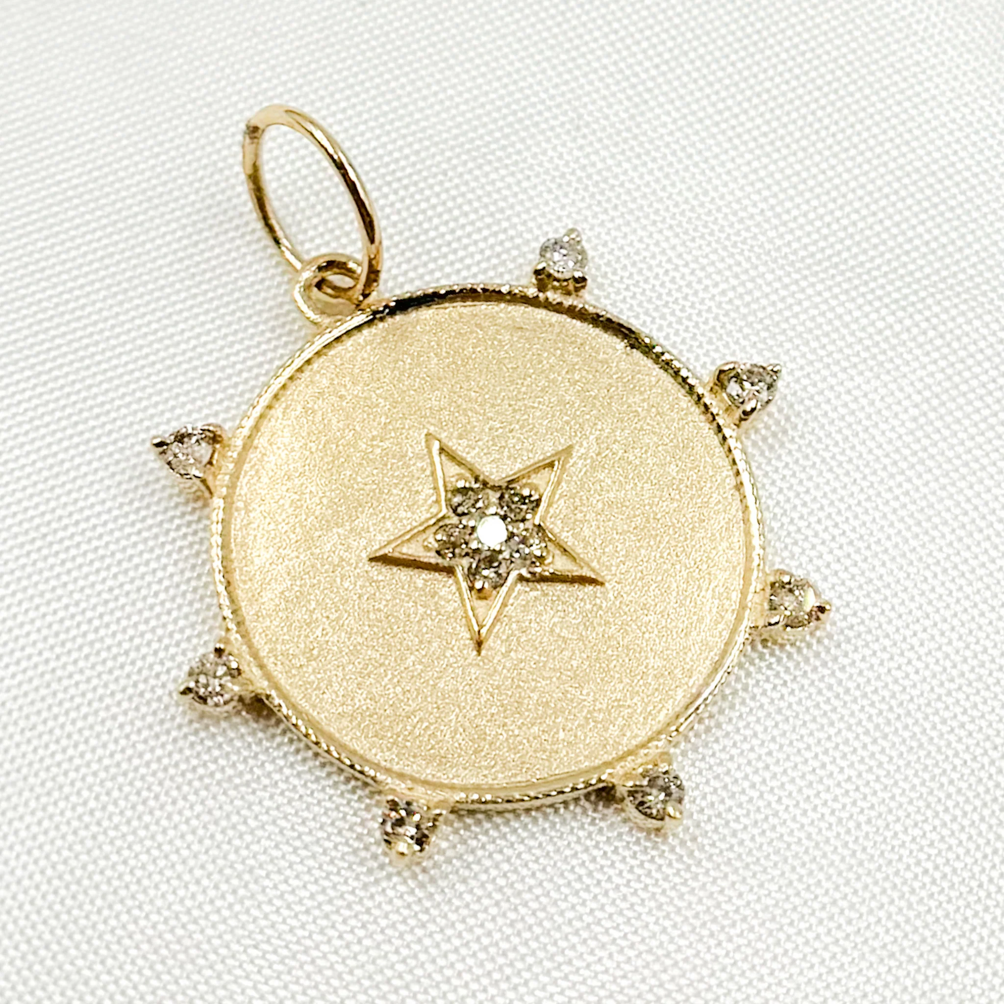 GDP194. 14K Solid Gold Diamond Round Star Charm - Image 3