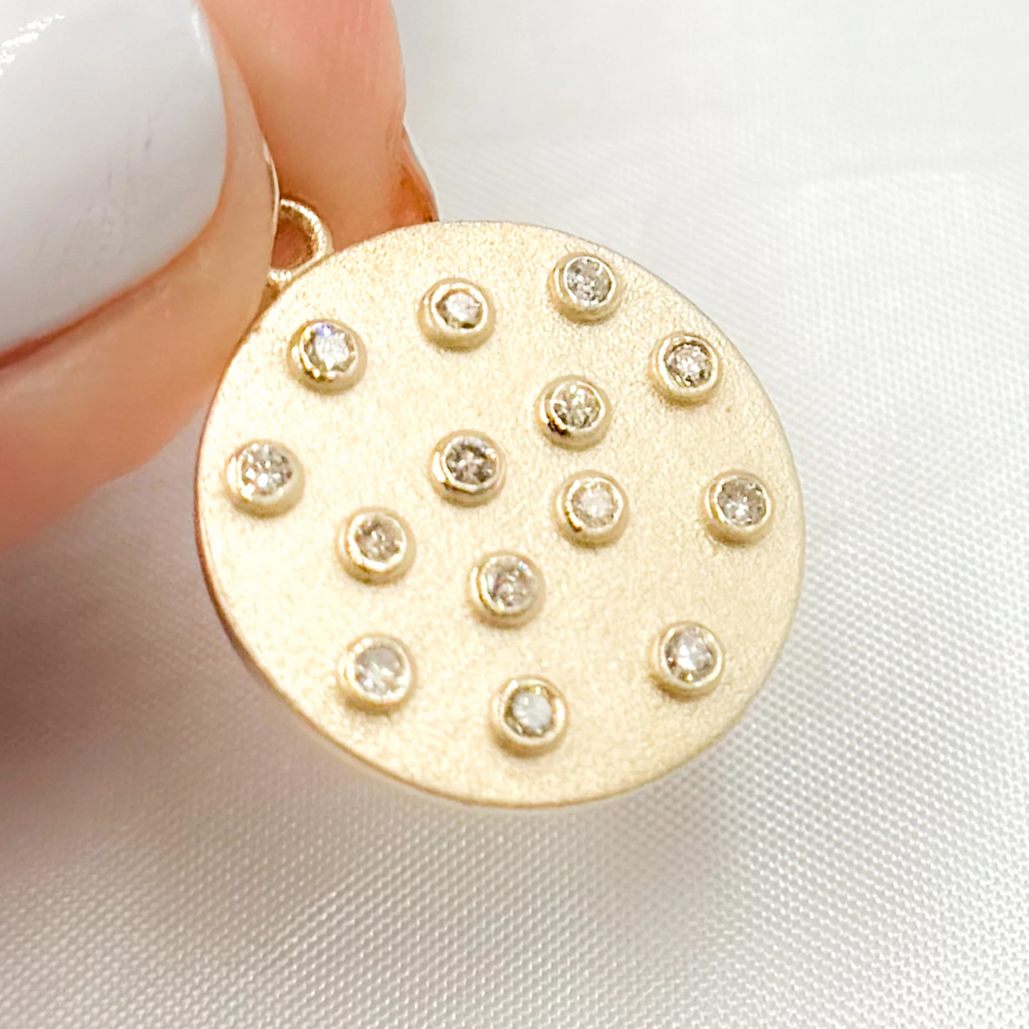 GDP204. 14K Solid Gold Diamond Circle Charm - Image 3