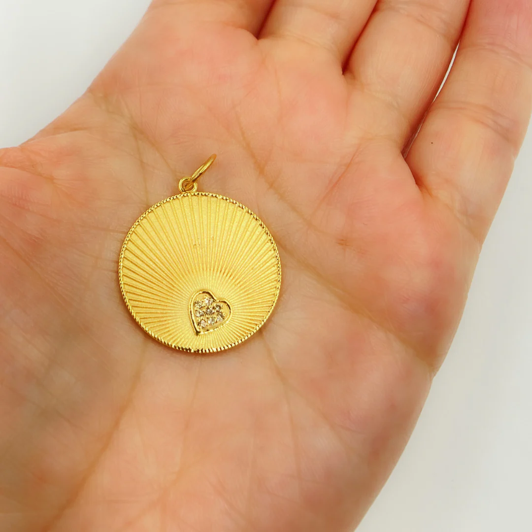 14K Solid Gold Charm. Circle Pendant with Diamonds. GDP233 - Image 4