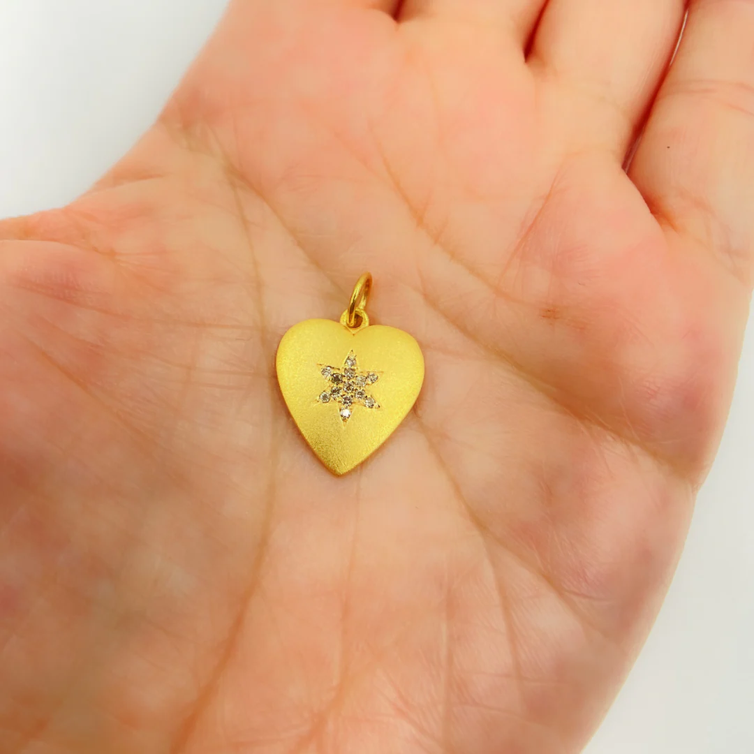 14K Solid Gold Heart Charm with Diamonds. GDP236 - Image 5