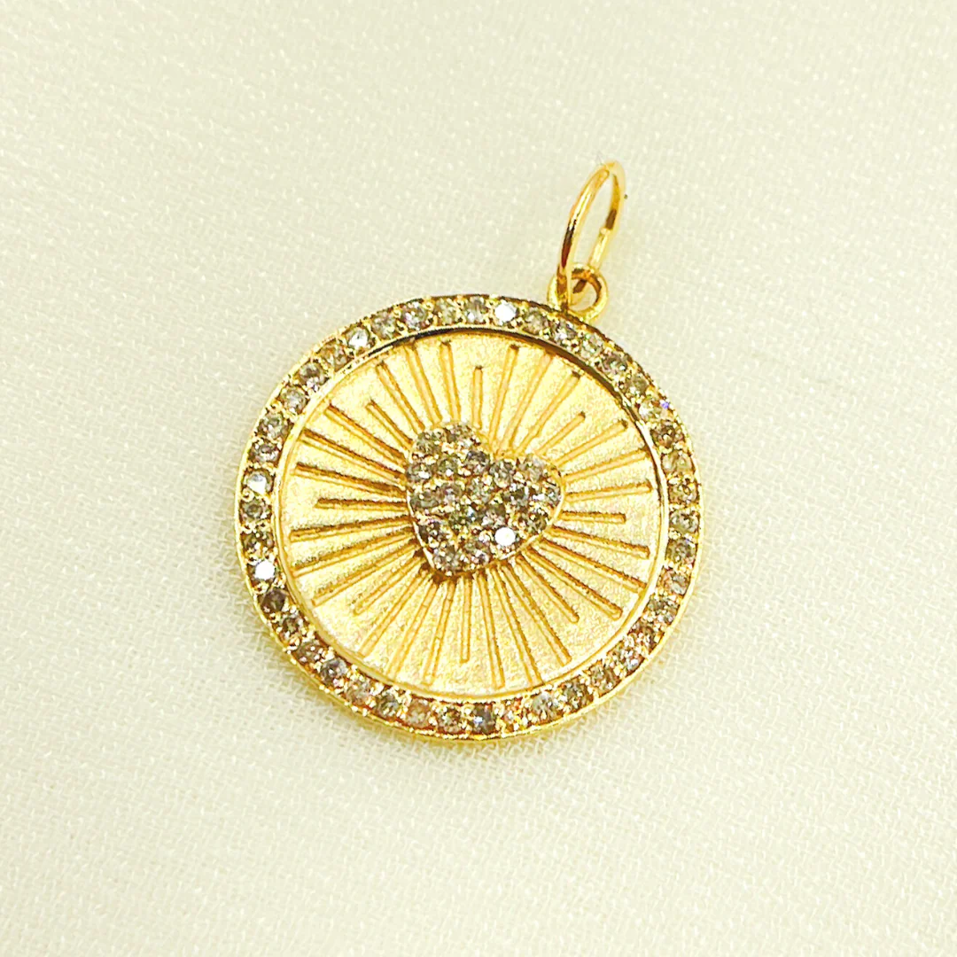 14K Solid Gold Diamond Charm with Heart in the Center. GDP239