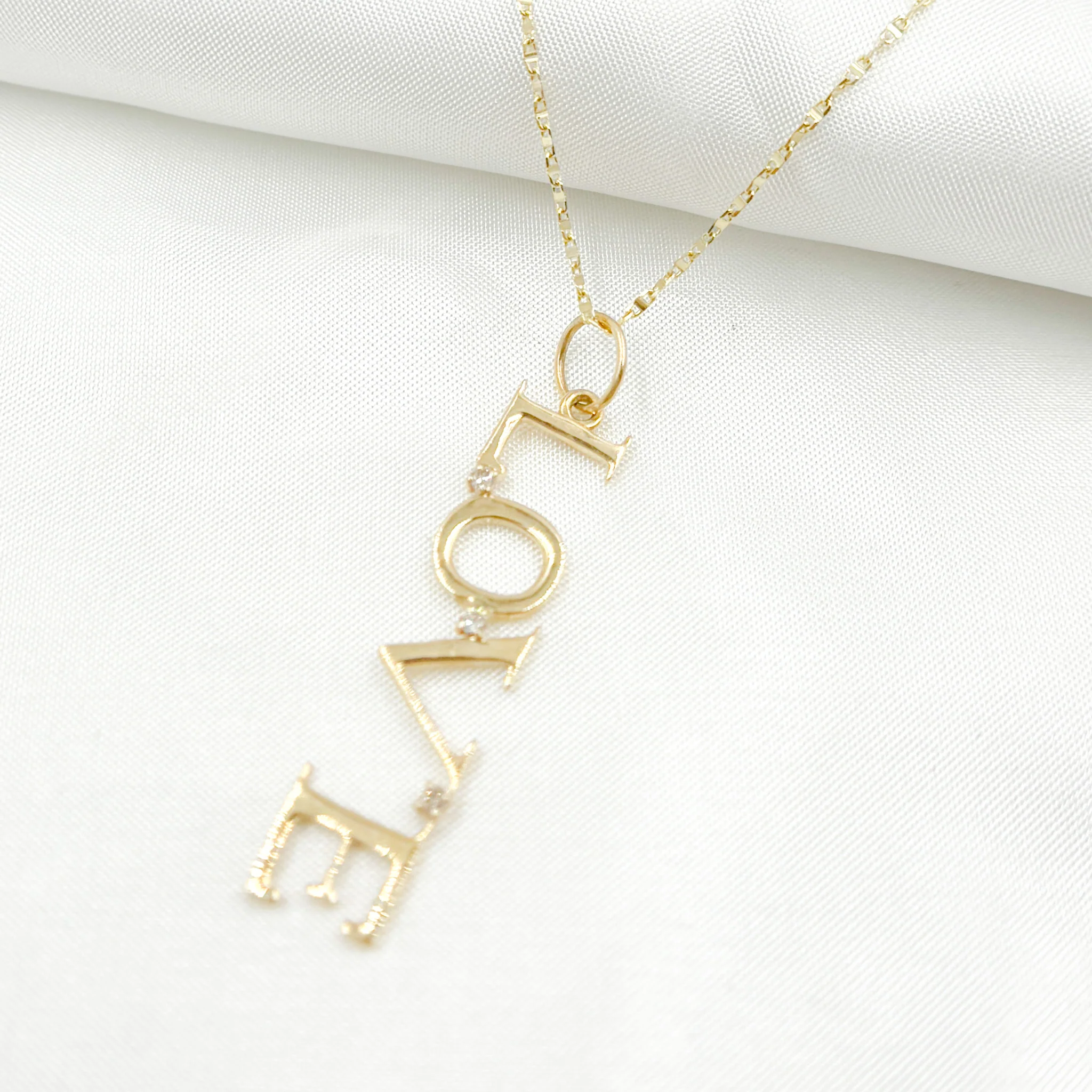 GDP25. 14k Solid Gold Diamond Love Word Charm - Image 5