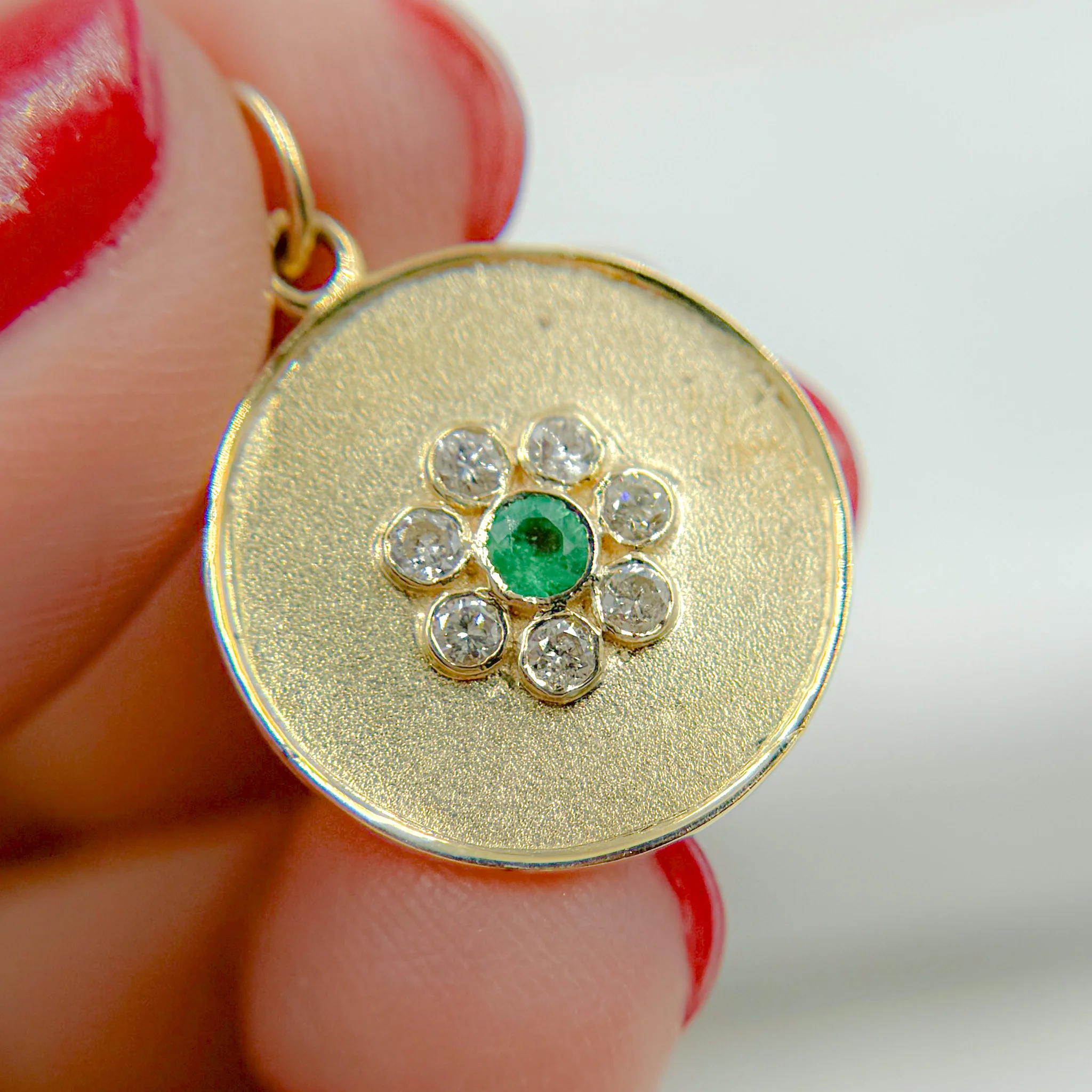 14K Solid Gold Diamond Charm with Flower in the Center. GDP253 - Image 3