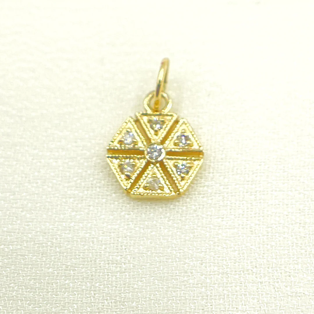 14K Solid Gold Diamond Hexagon Charm. GDP259