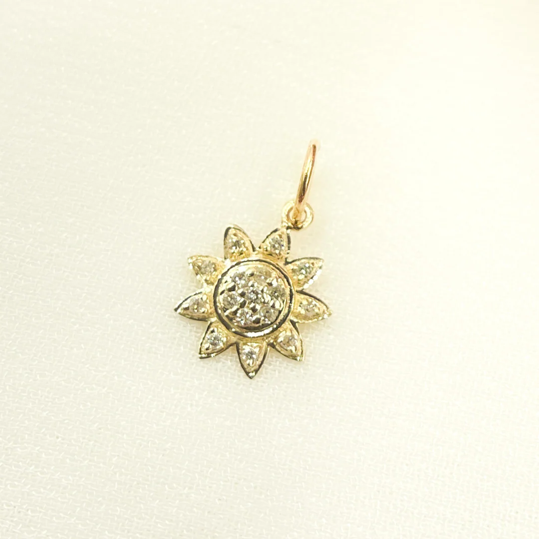 14K Solid Gold Diamond Flower Charm. GDP268