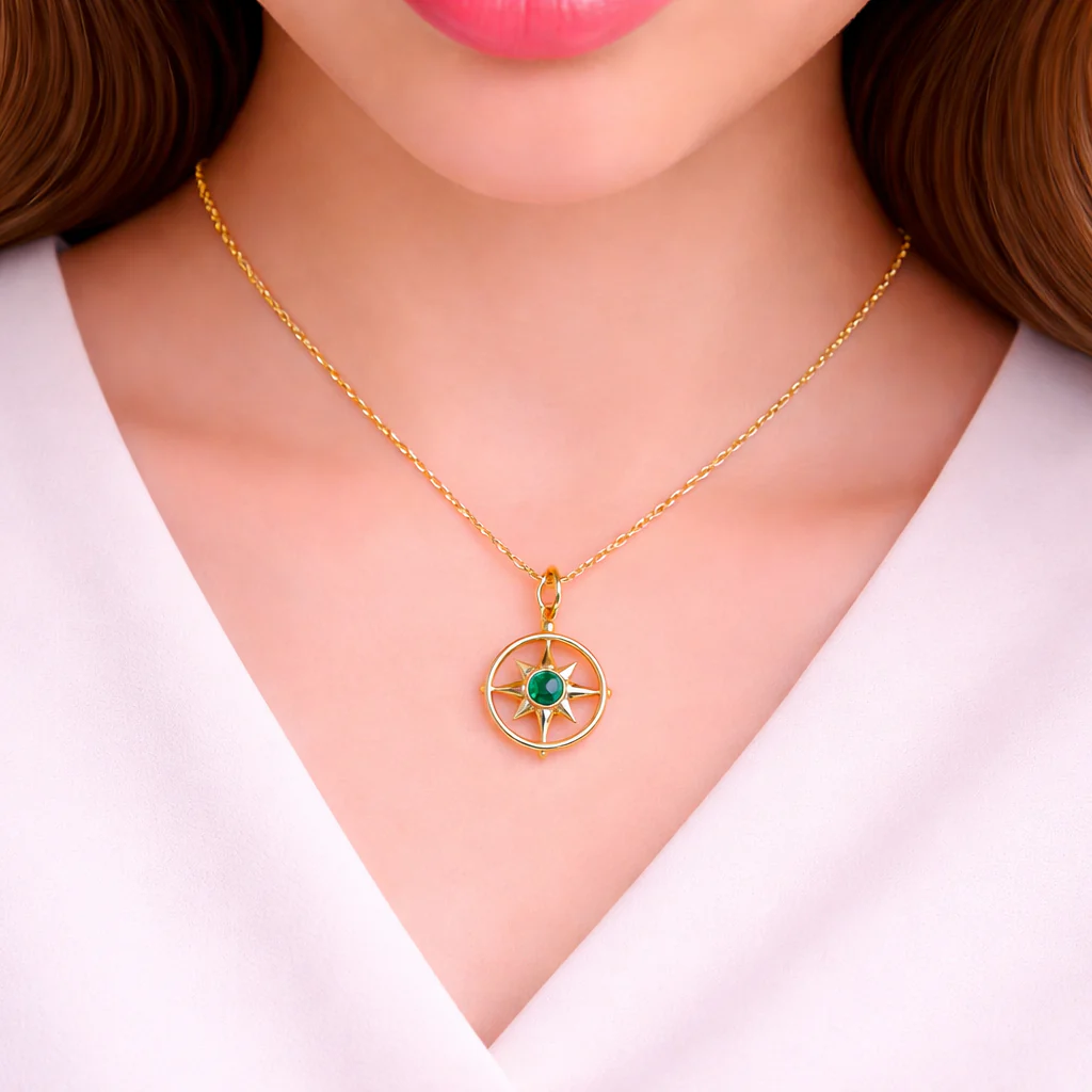 GDP280. 14K Solid Gold Gemstone Star Charm