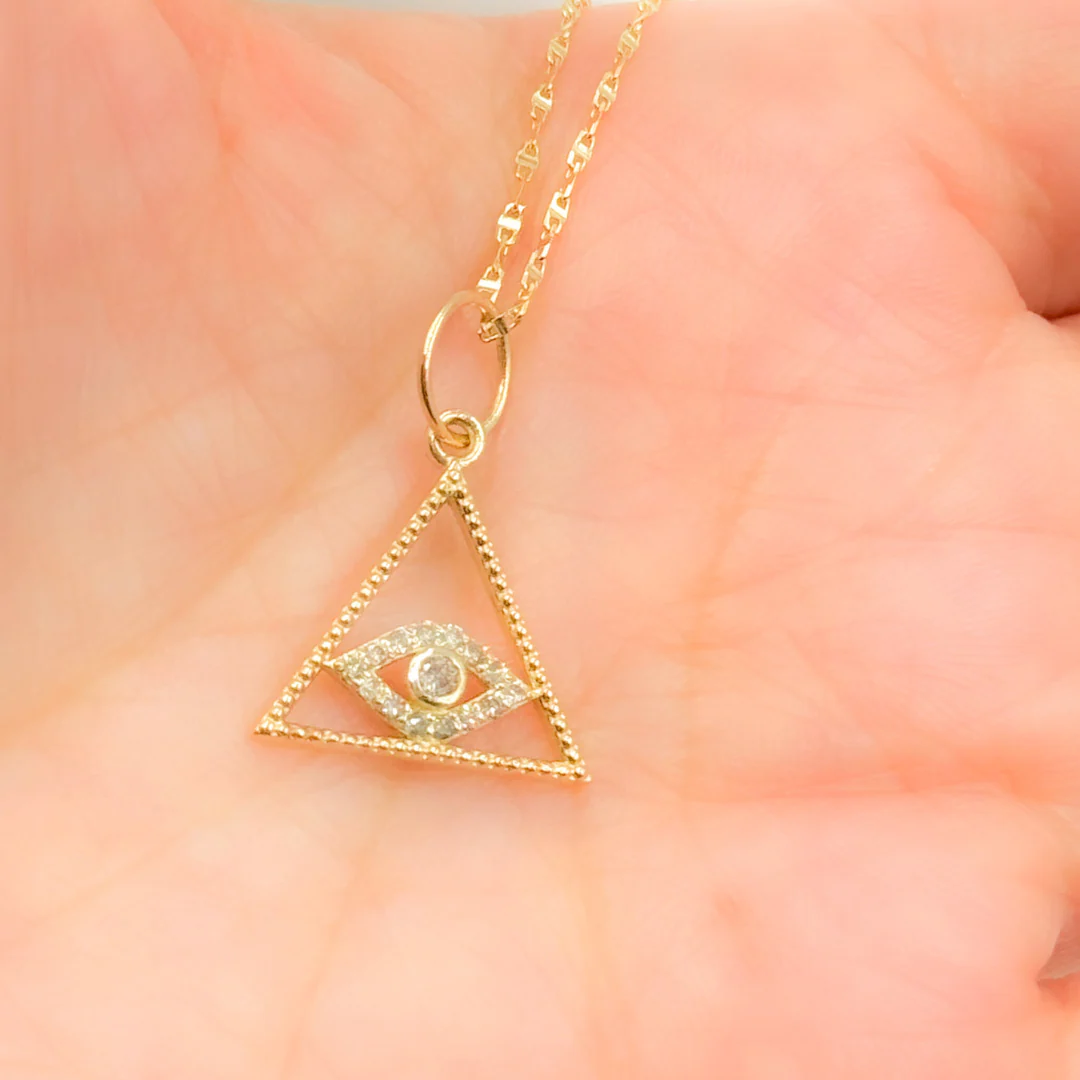 GDP306. 14K Solid Gold Diamond Charm with Eye of Providence - Image 2