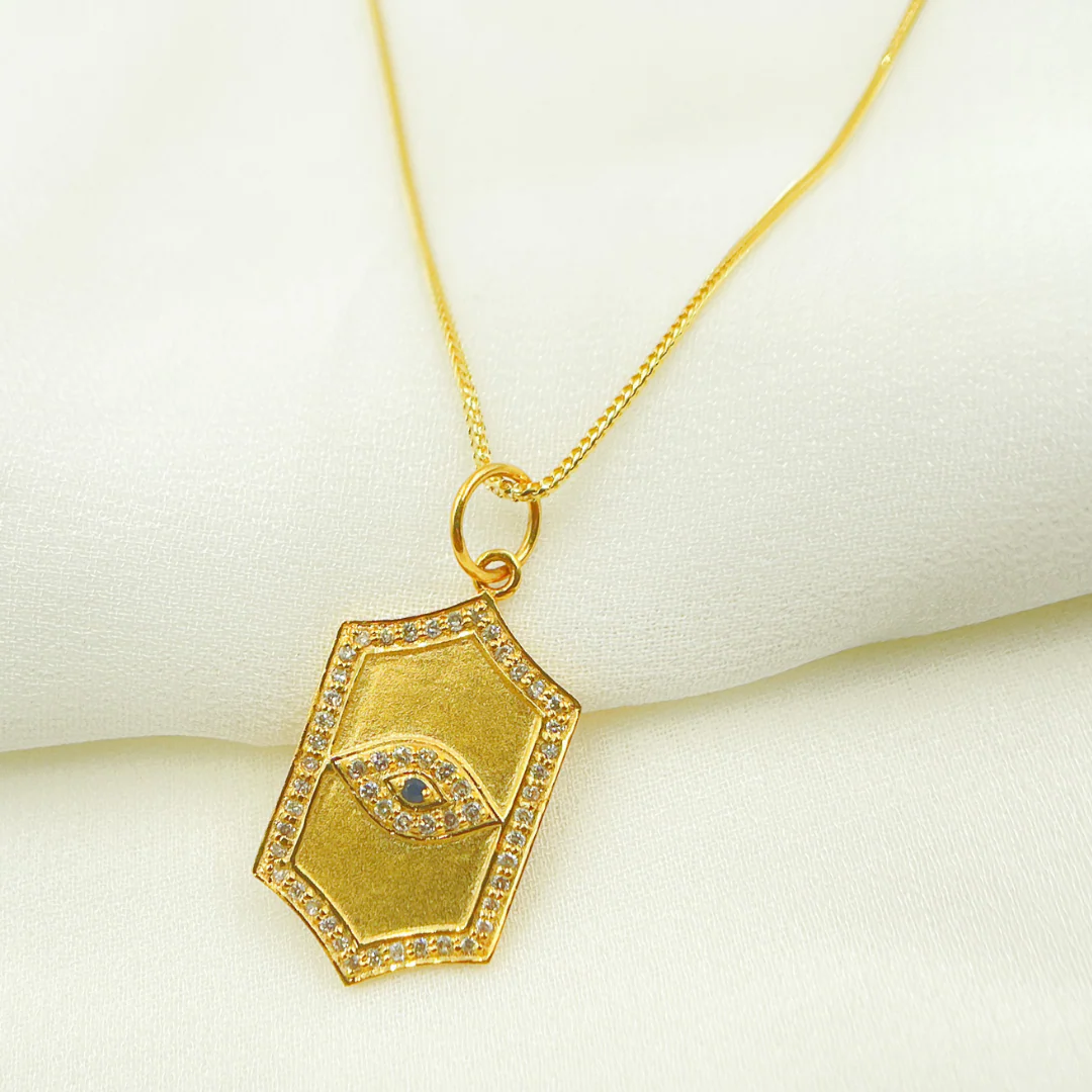 14K Solid Gold Charm. Organic Shape Pendant with Diamonds and Blue Sapphire. GDP331