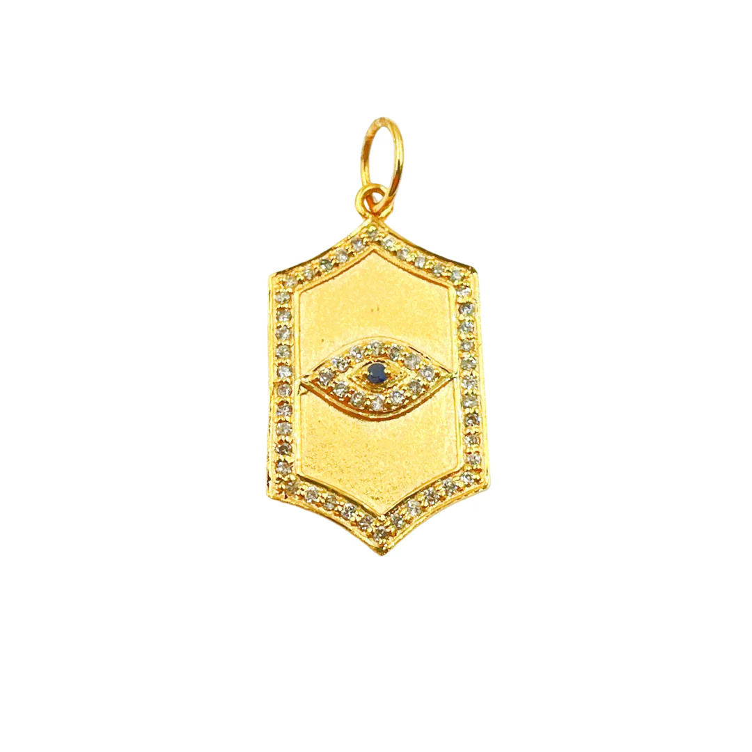 14K Solid Gold Charm. Organic Shape Pendant with Diamonds and Blue Sapphire. GDP331 - Image 2