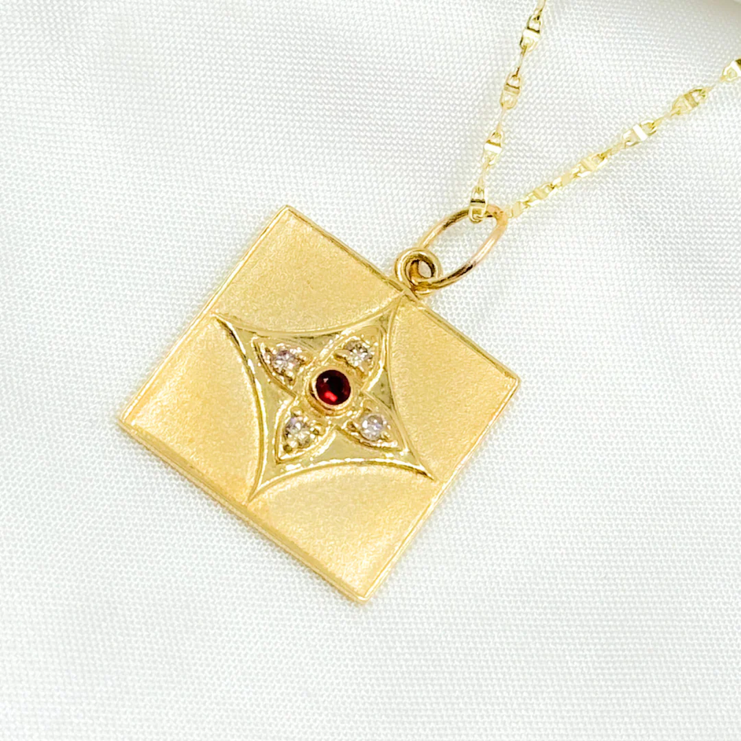 GDP335. 14K Solid Gold Charm Square Pendant with Diamonds