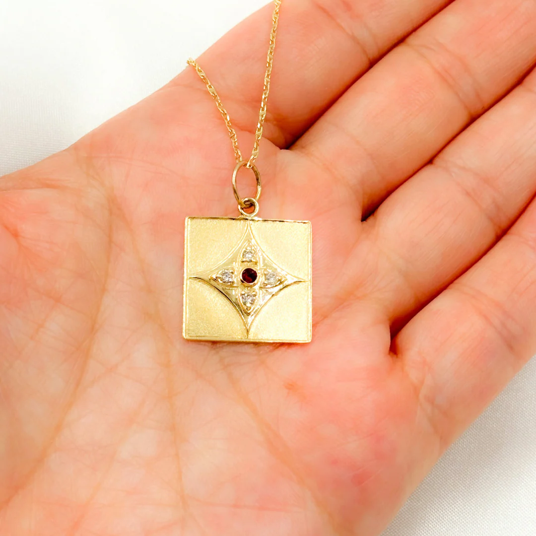 GDP335. 14K Solid Gold Charm Square Pendant with Diamonds - Image 2