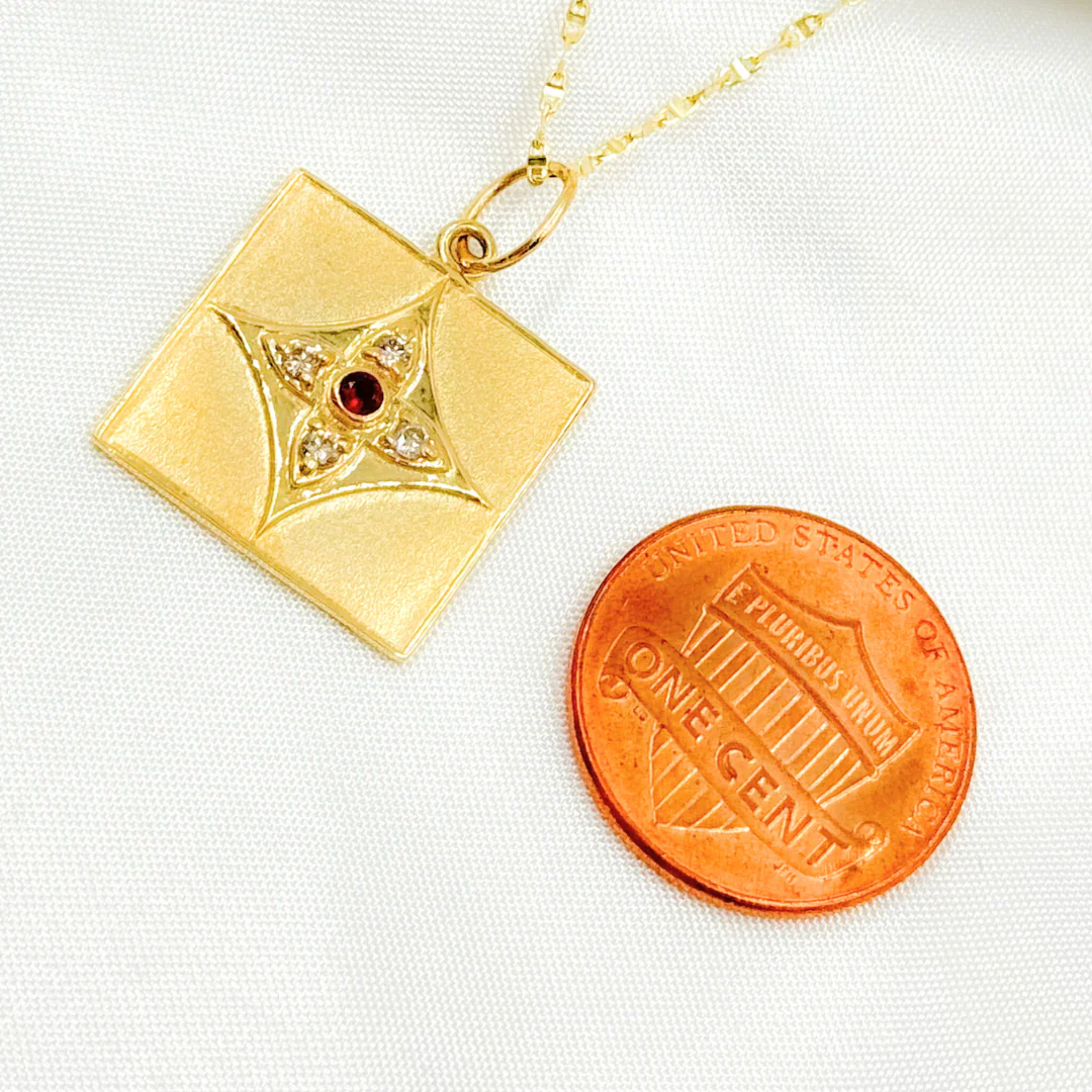 GDP335. 14K Solid Gold Charm Square Pendant with Diamonds - Image 3