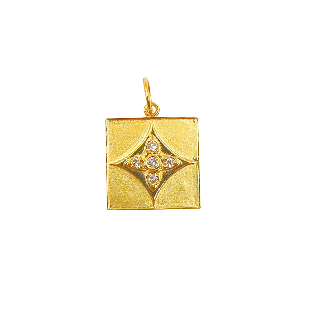 GDP335. 14K Solid Gold Charm Square Pendant with Diamonds - Image 4