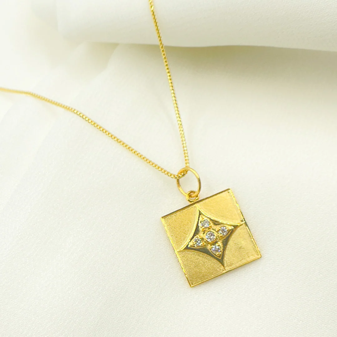 GDP335. 14K Solid Gold Charm Square Pendant with Diamonds - Image 5