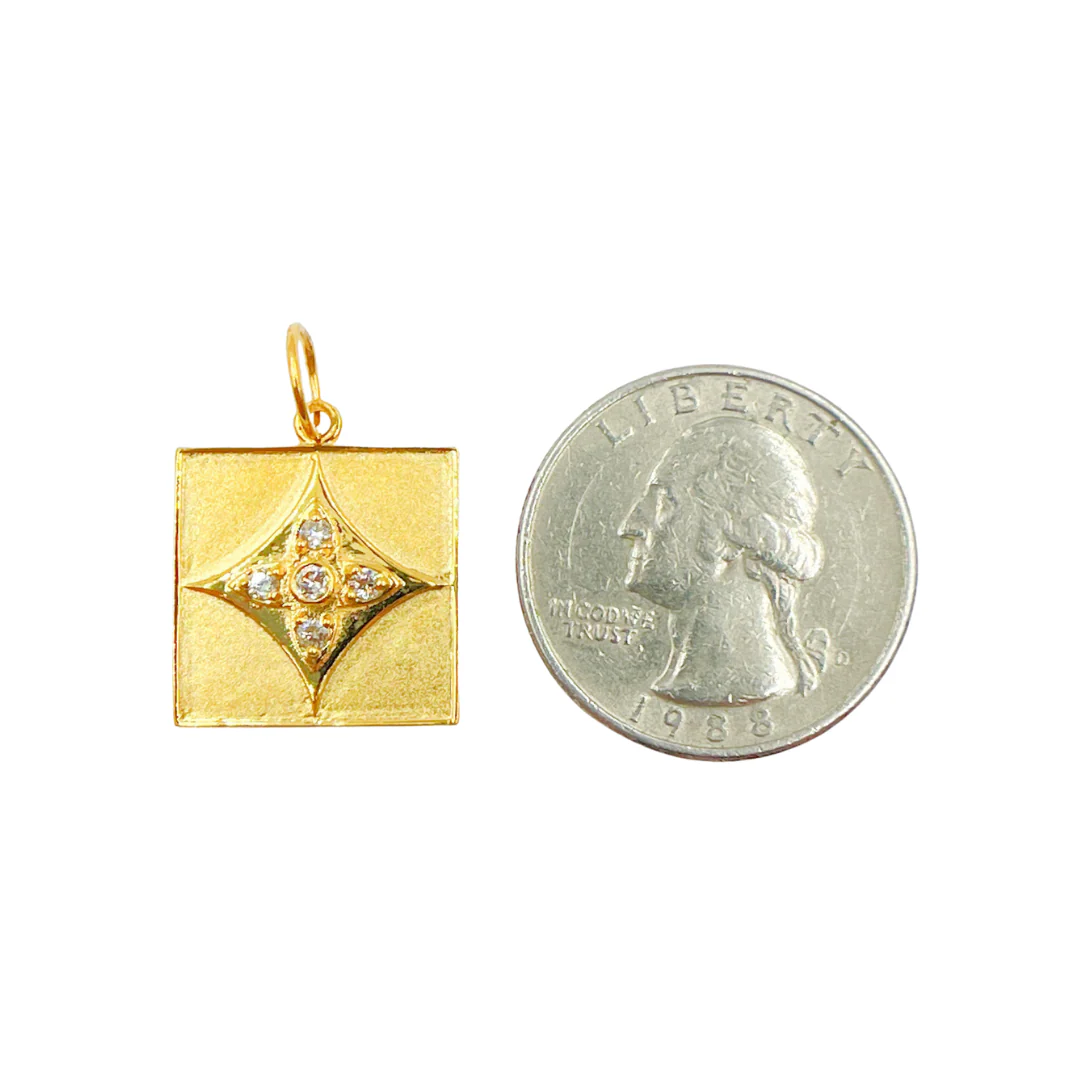 GDP335. 14K Solid Gold Charm Square Pendant with Diamonds - Image 6