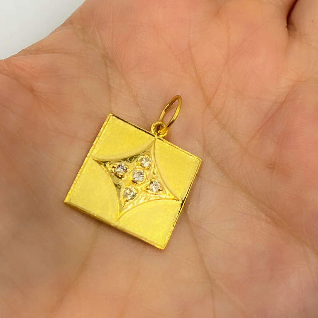 GDP335. 14K Solid Gold Charm Square Pendant with Diamonds - Image 7
