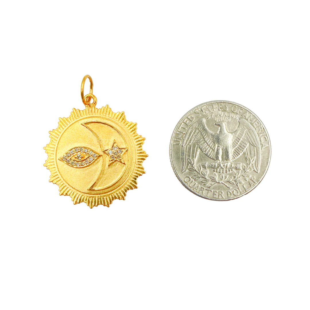 14K Solid Gold Sun Shape Pendant with Diamonds. GDP341 - Image 3