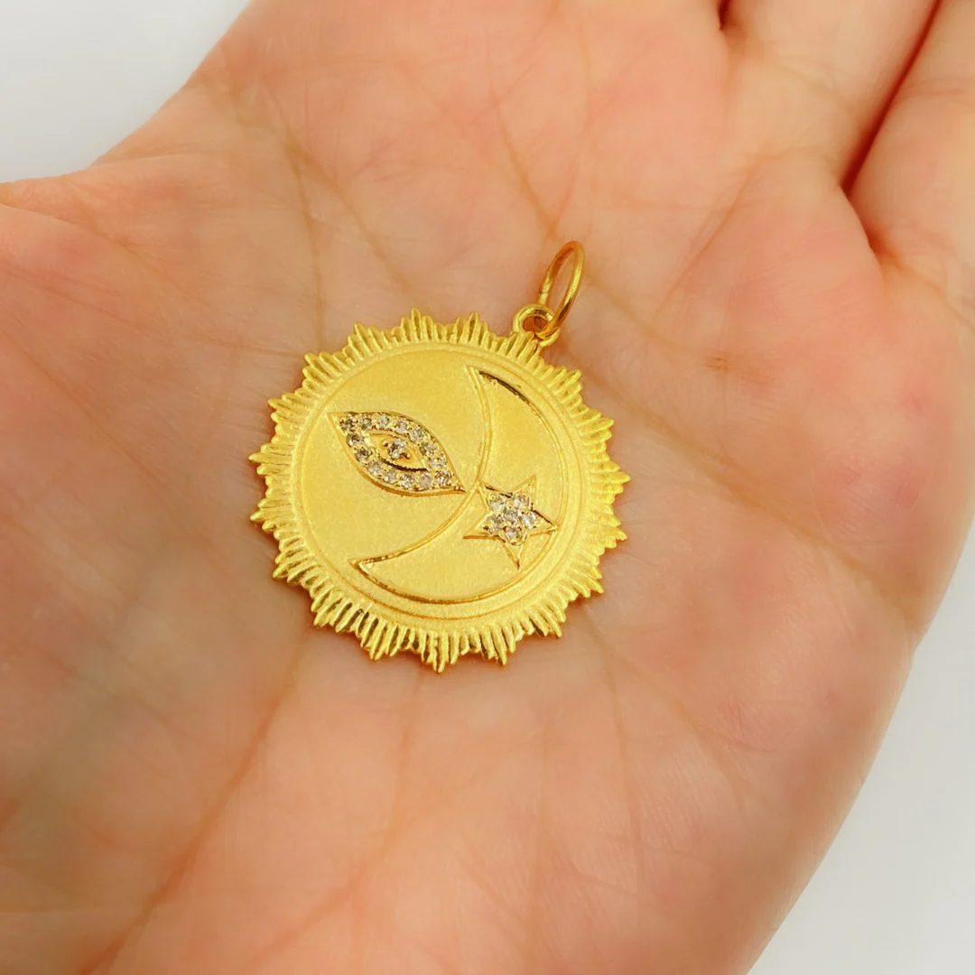 14K Solid Gold Sun Shape Pendant with Diamonds. GDP341 - Image 4