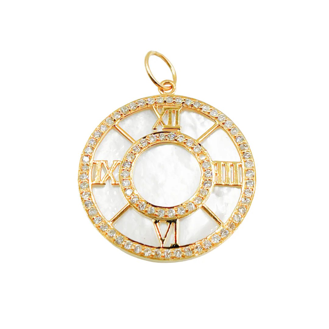 GDP348. 14K Solid Gold Roman Time Pendant