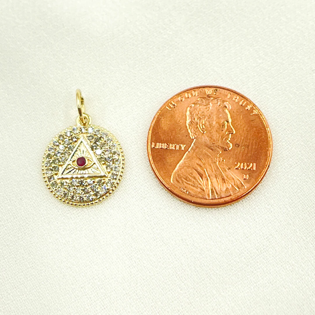 GDP359. 14K Solid Gold Charm Circle Pendant with Diamonds & Gemstone - Image 3