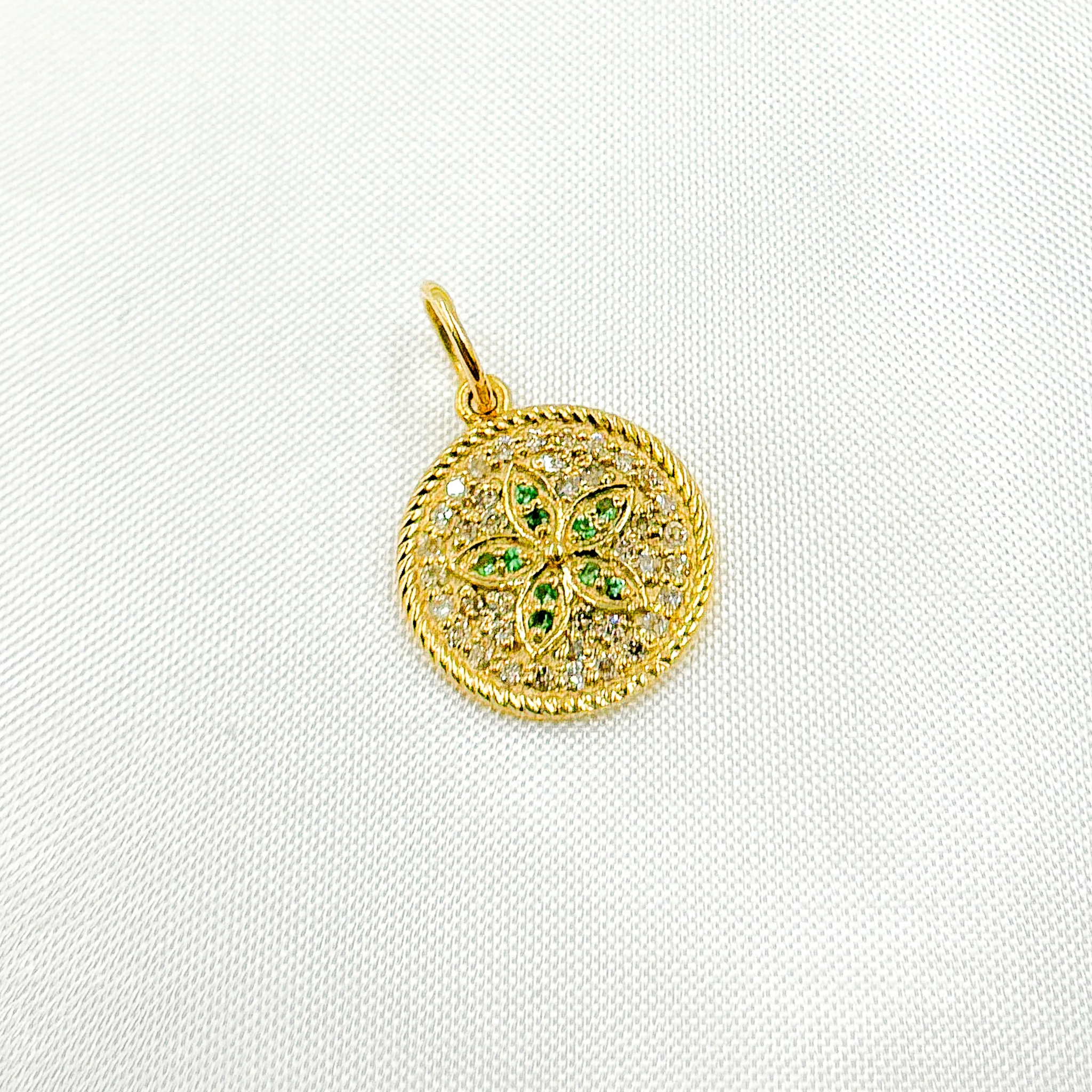 14K Solid Gold Diamond and Gemstone Flower Circle Charm. GDP364 - Image 6