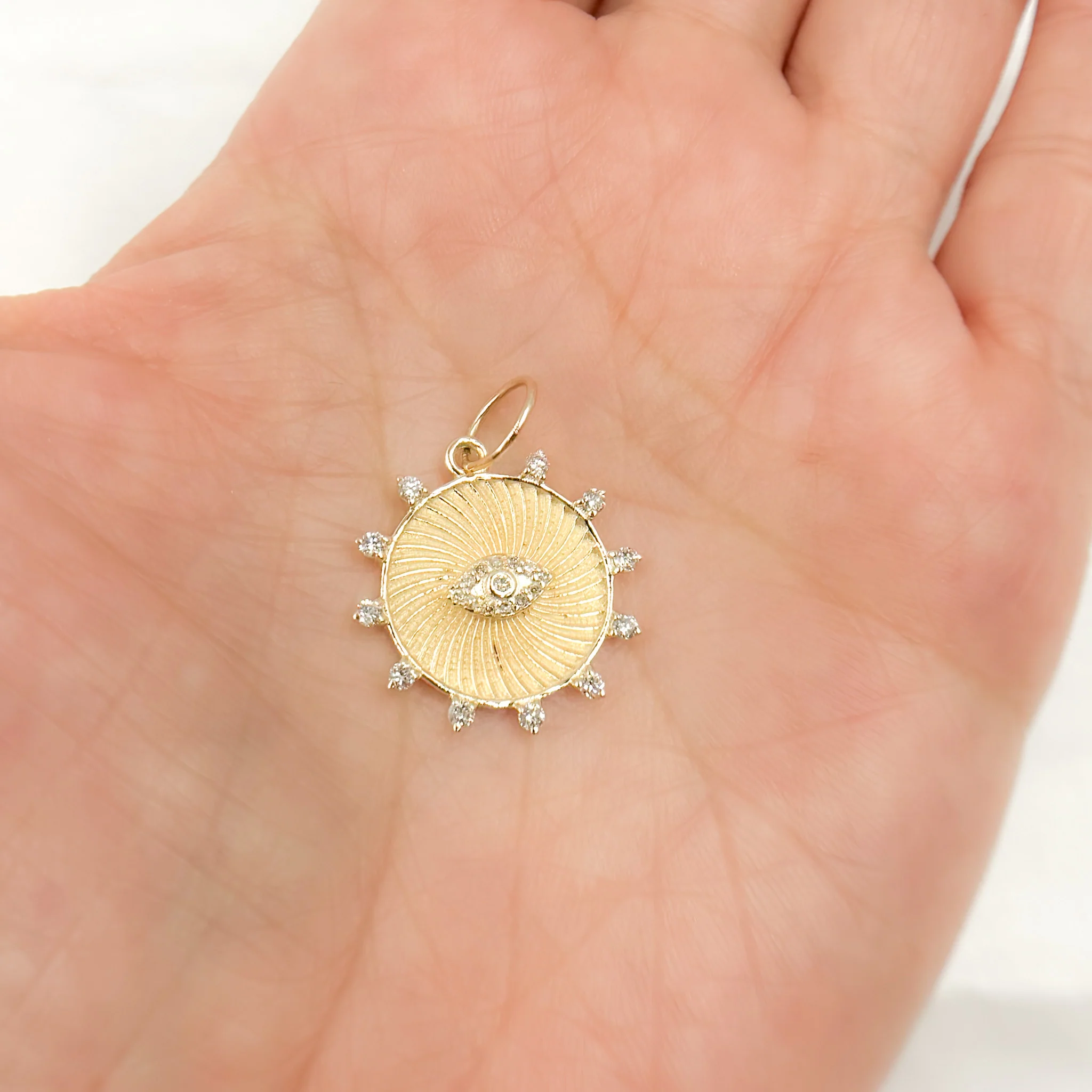 GDP365. 14K Solid Gold Diamond Round Eye Charm - Image 2