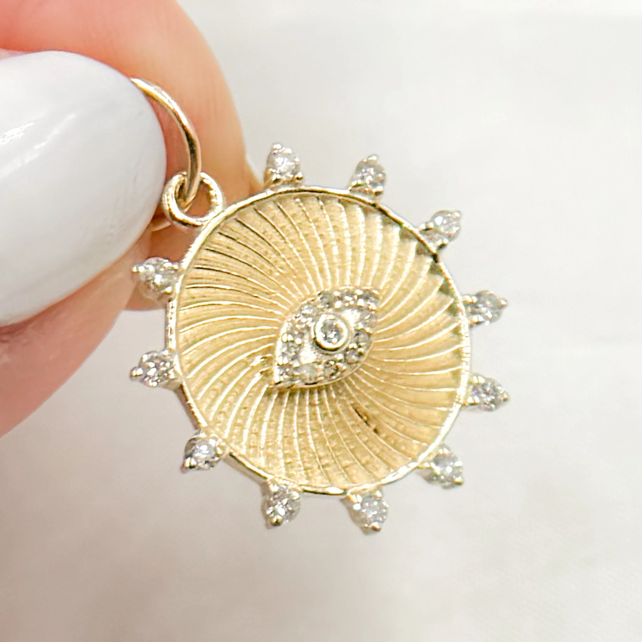GDP365. 14K Solid Gold Diamond Round Eye Charm - Image 3