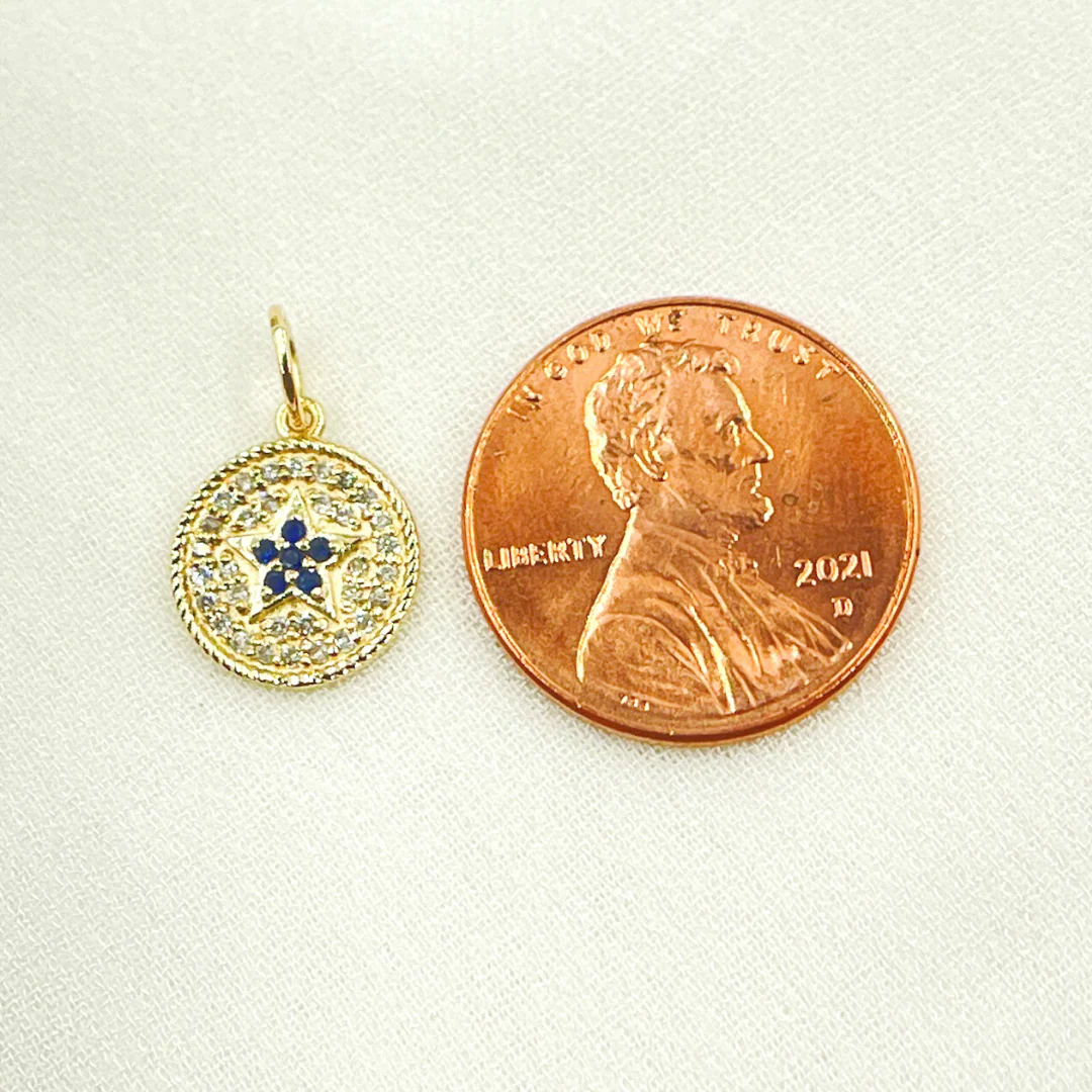 14K Solid Gold Diamond and Gemstone Star Circle Charm. GDP366 - Image 3