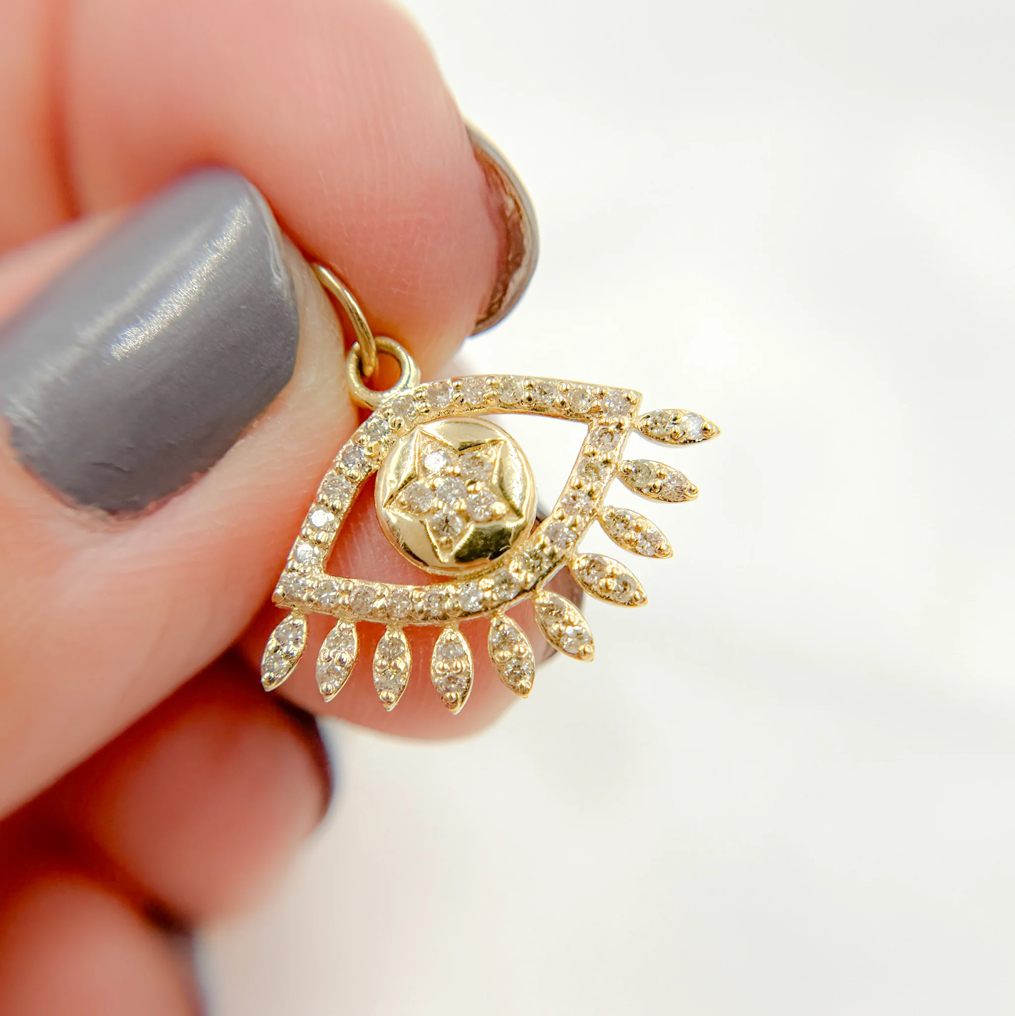 14K Solid Gold Evil Eye Pendant with Diamonds & Stone. GDP367 - Image 10