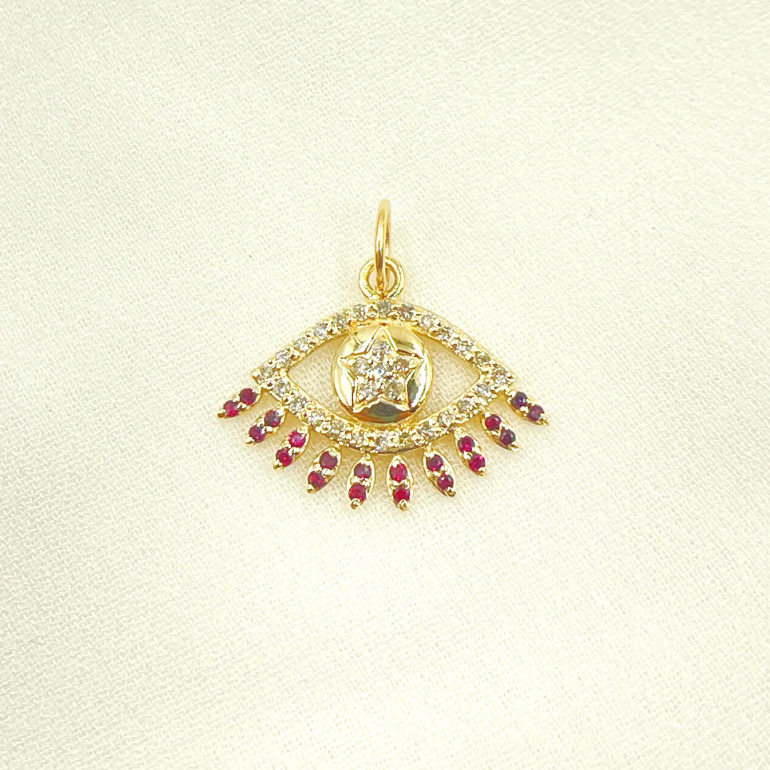 14K Solid Gold Evil Eye Pendant with Diamonds & Stone. GDP367 - Image 4