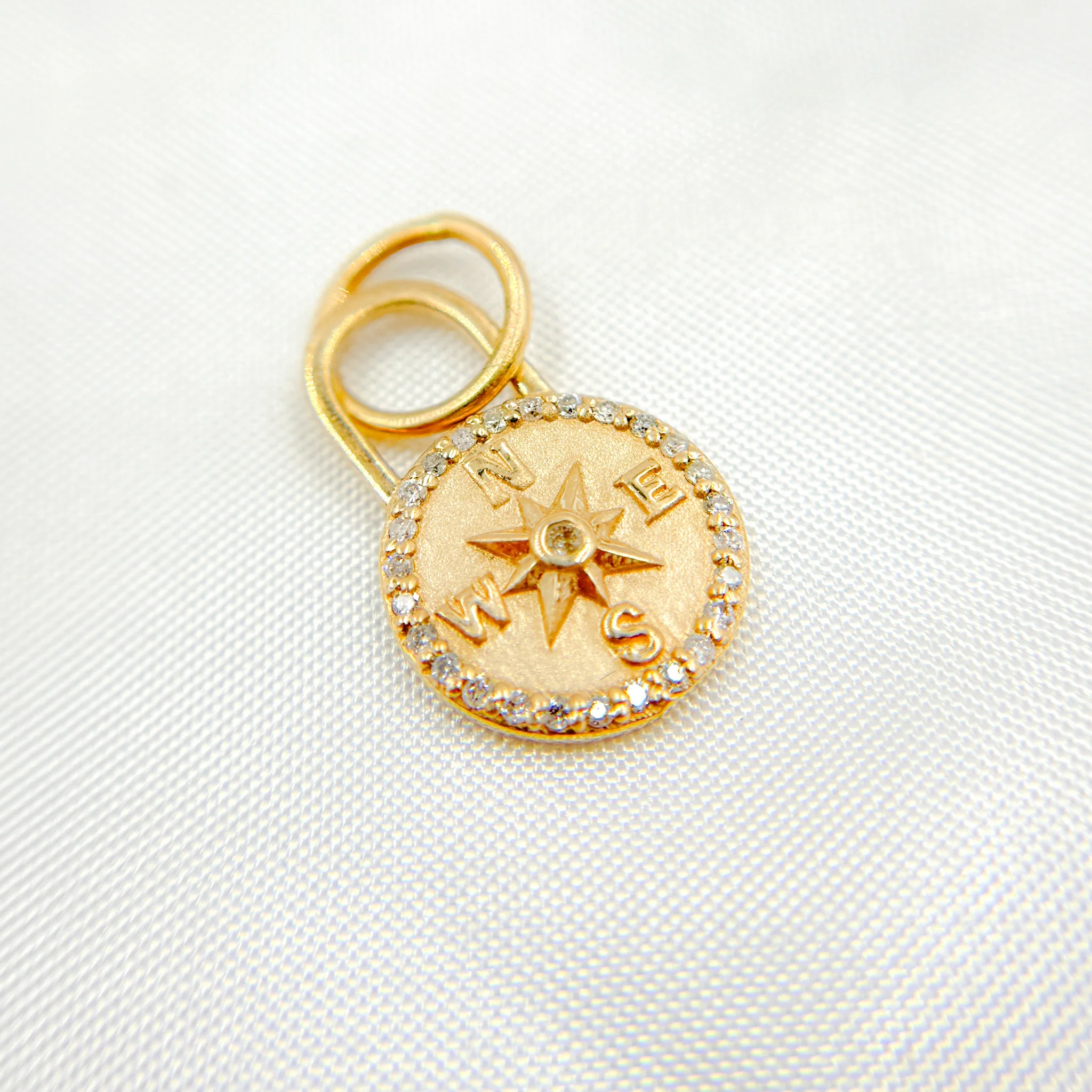 GDP369. 14k Solid Gold Diamond and Blue Sapphire Compass Charm - Image 3