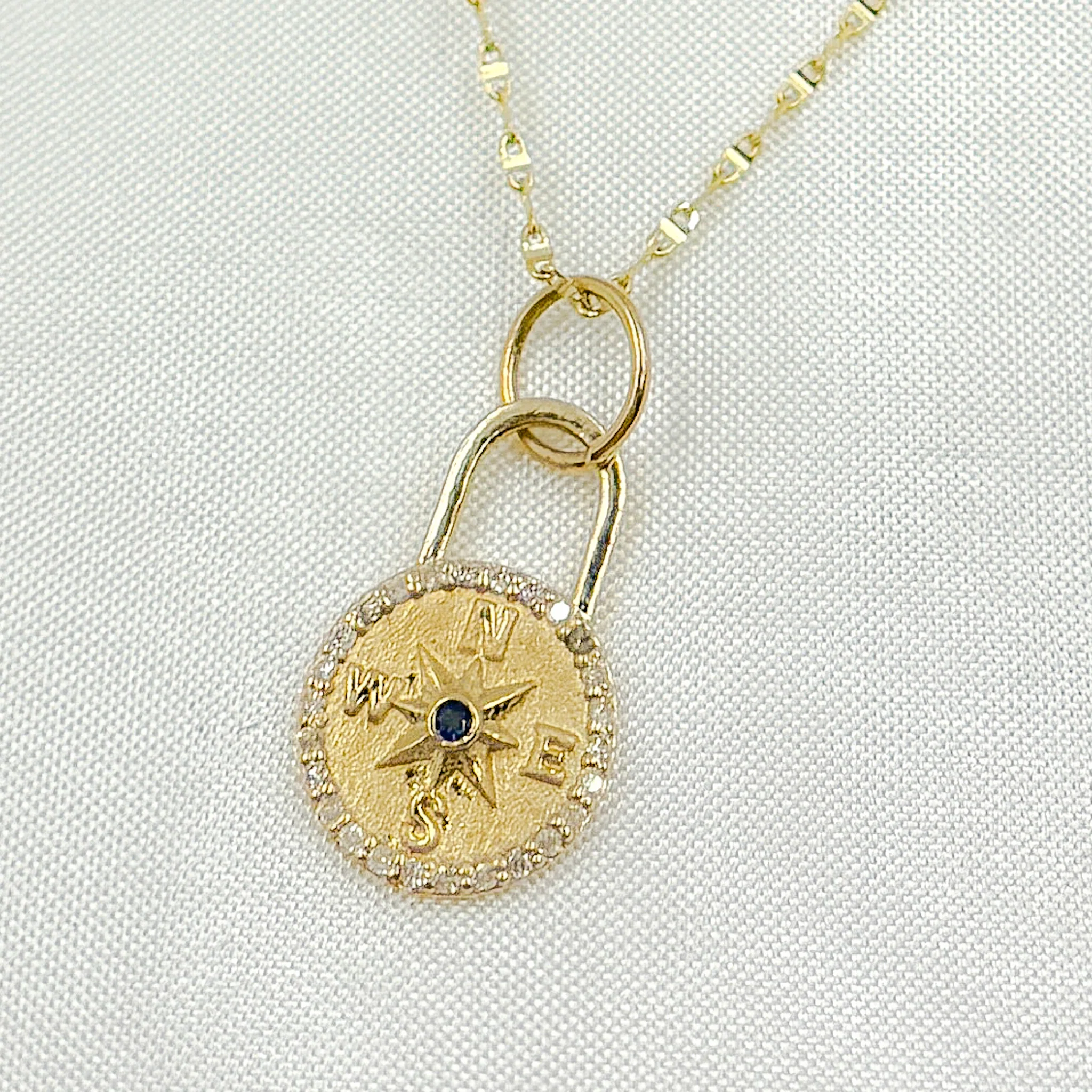 GDP369. 14k Solid Gold Diamond and Blue Sapphire Compass Charm - Image 5