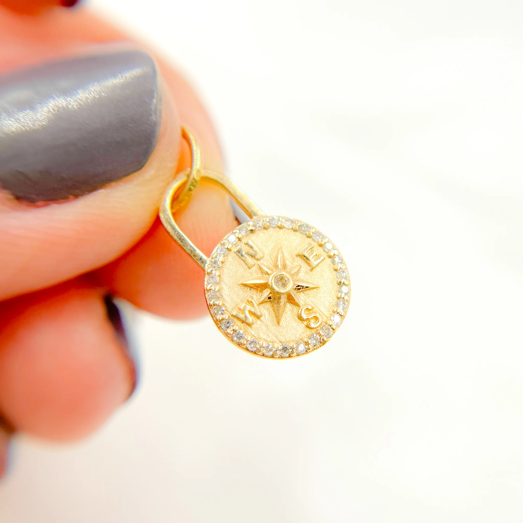 GDP369. 14k Solid Gold Diamond and Blue Sapphire Compass Charm - Image 6