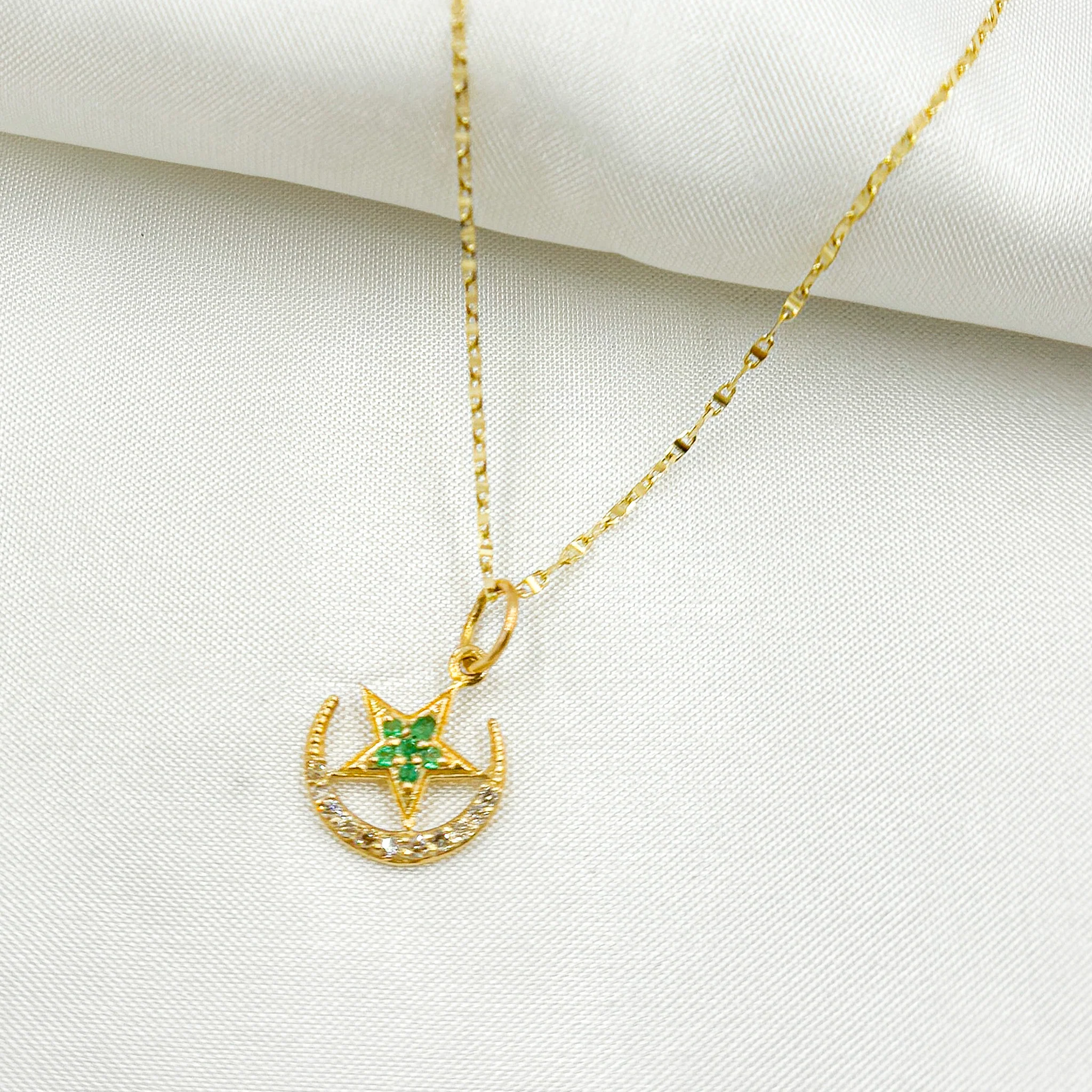 GDP403. 14k Solid Gold Diamond and Gemstone Moon and Star Charm - Image 3